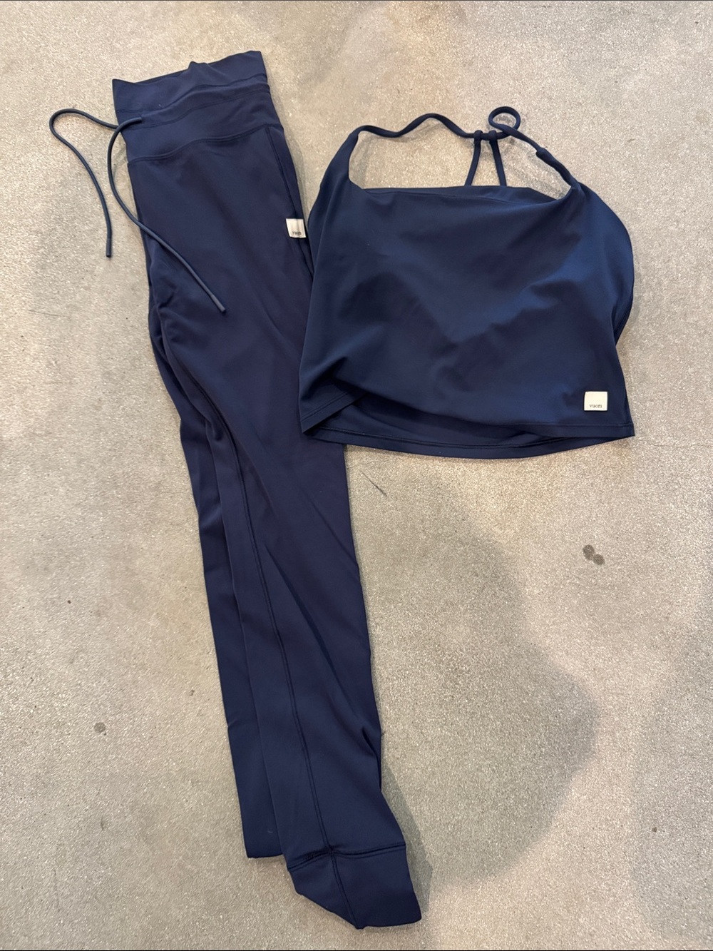Vuori Navy High-Rise Legging and Strappy Crop Tank Set